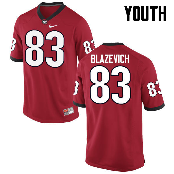 Youth Georgia Bulldogs #83 Jeb Blazevich College Football Jerseys-Red - Click Image to Close